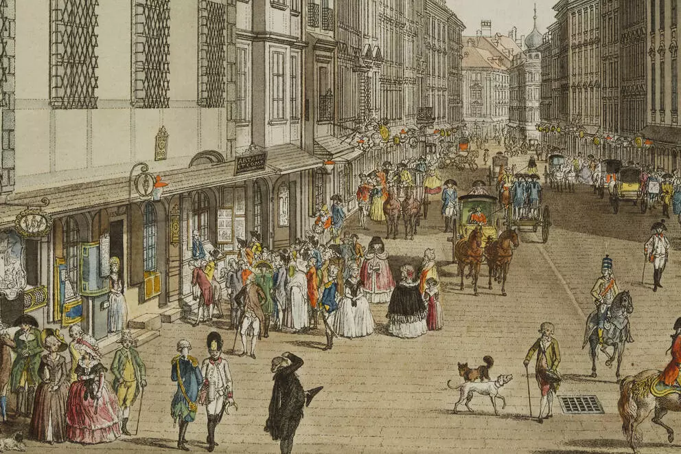 Wien-Kohlmarkt 水彩画 H. Frücht Ansicht des Kohlmarkts