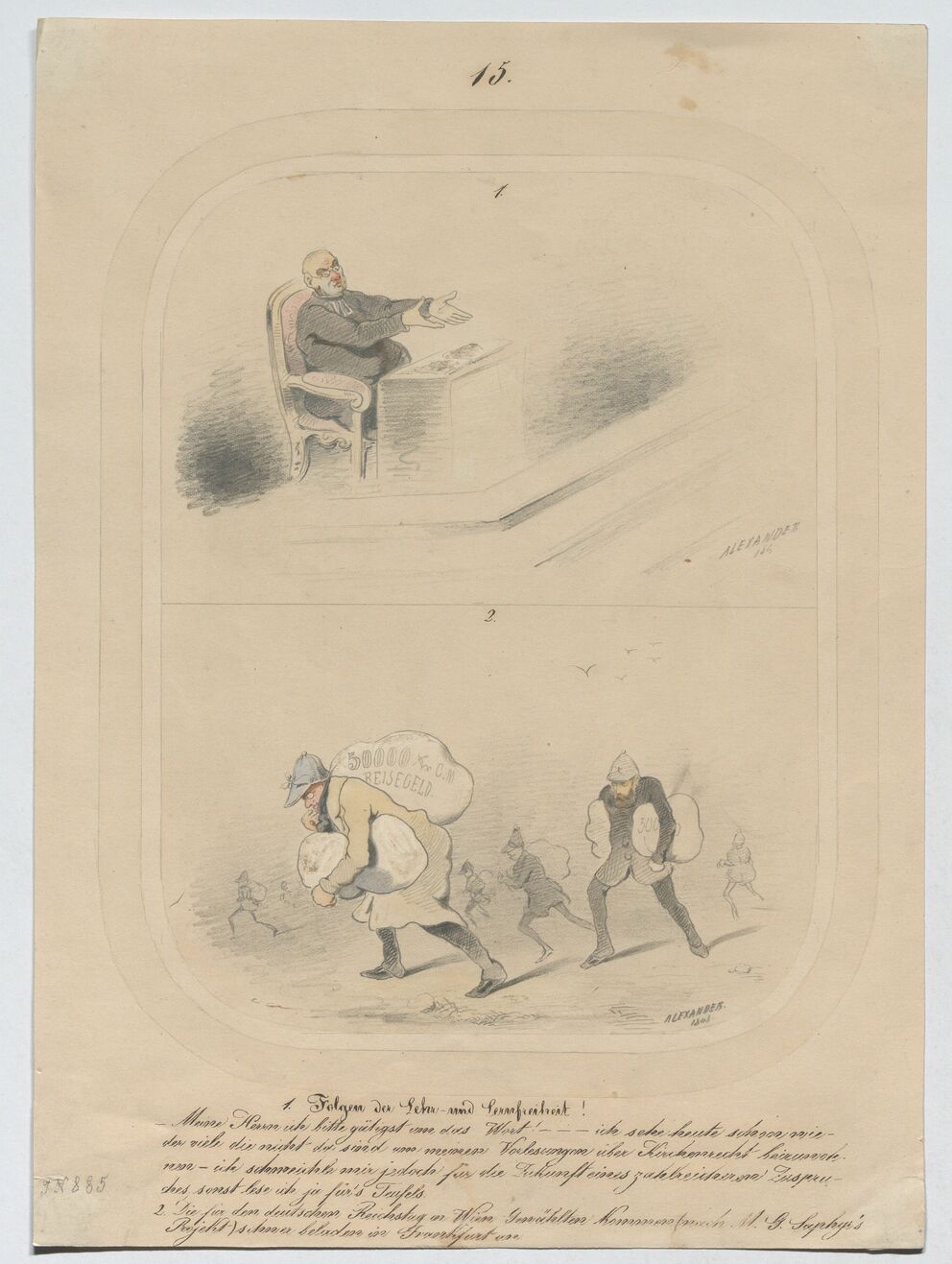 Karikatur auf die Universitätsprofessoren und die Diäten der