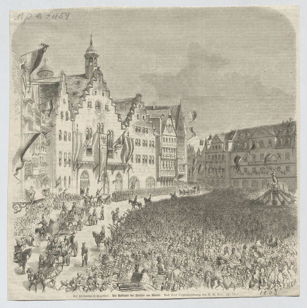 Zeitungsausschnitt mit Illustration: Der Fürstentag in Frankfurt 1863 ...