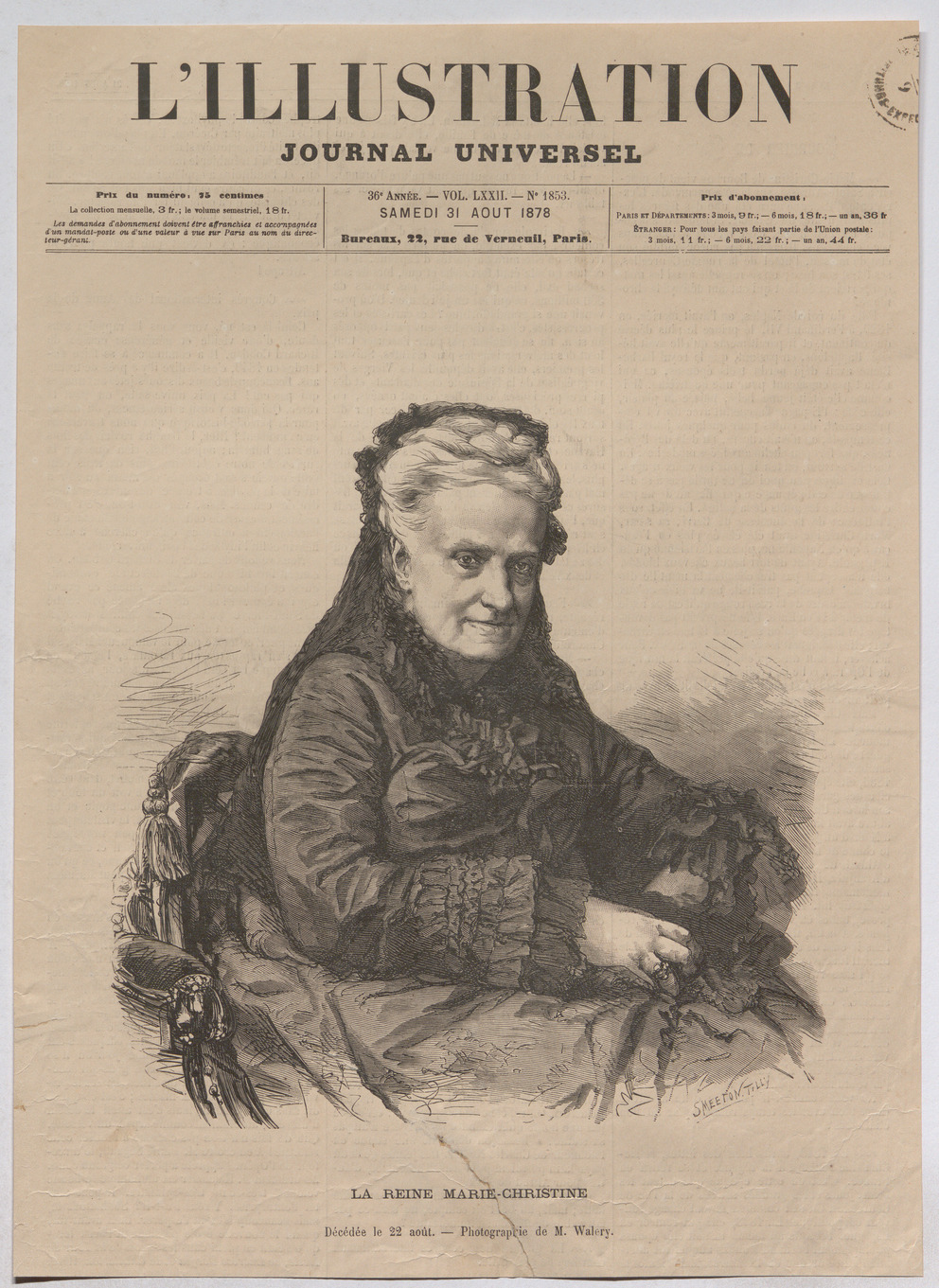 "LA REINE MARIECHRISTINE; Décédée le 22 août." Wien Museum Online