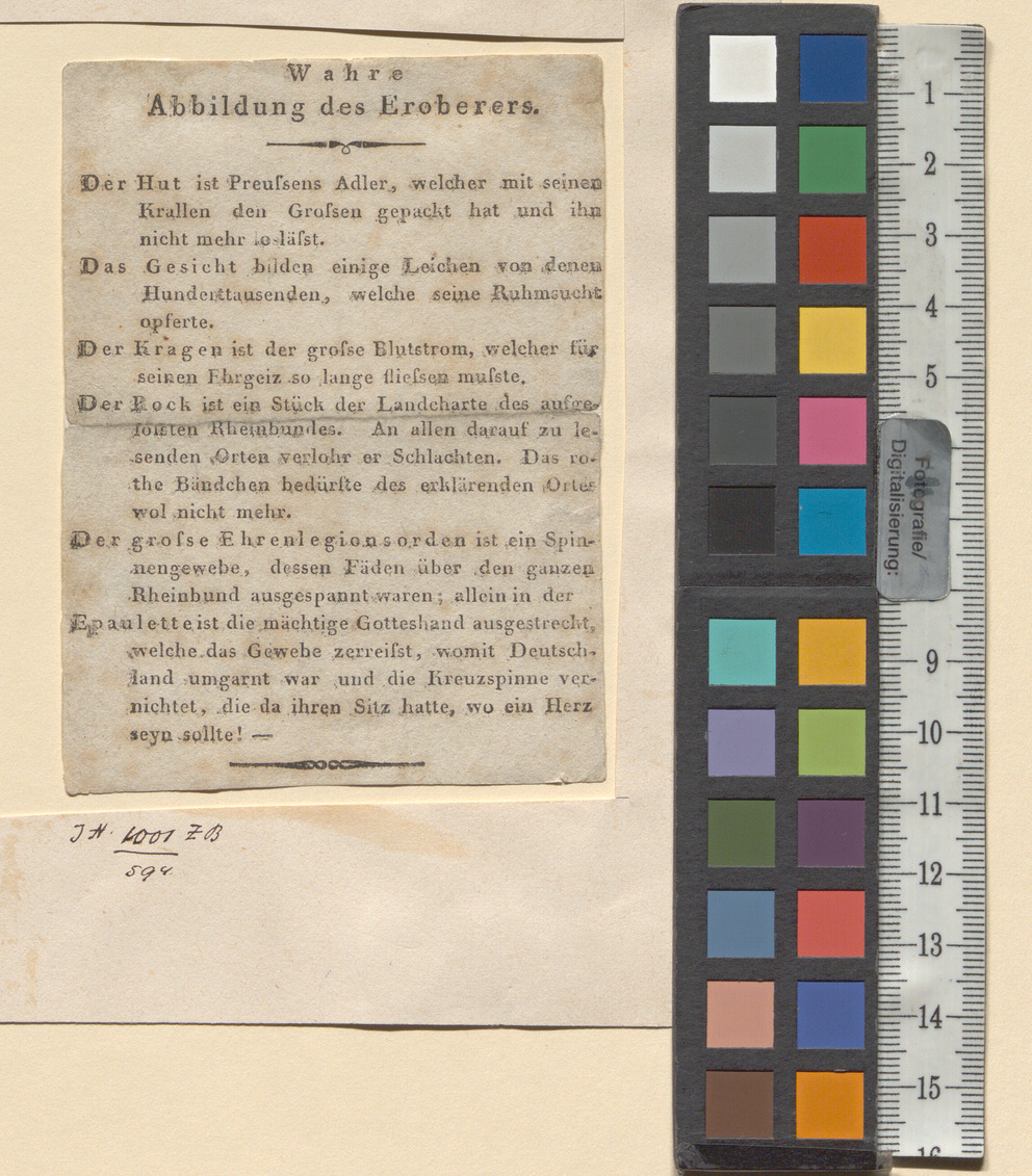 Erklärendes Textblatt zu "Triumph des Jahres 1813" (Inv.Nr. 21742/1) "Wahre / Abbildung des